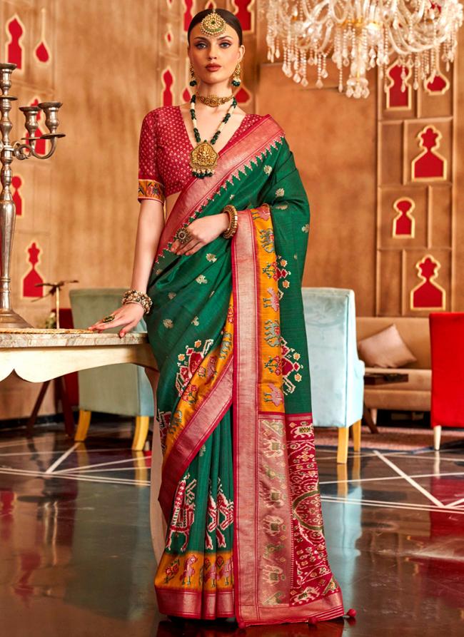 Silk Green Festival Wear Foil Printed Saree